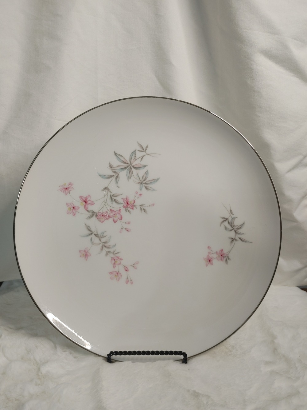 Mikasa Marietta Bloom China Pink/Grey Floral Serveware Platter Platinum Rim